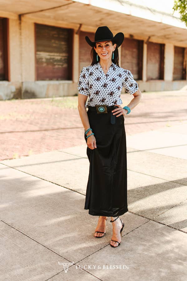 Polka Dot Printed Pleated V Neck Blouse