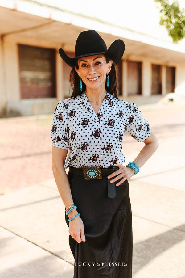 Polka Dot Printed Pleated V Neck Blouse Main image