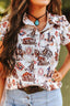 Western Beige Rodeo Button Down Ruffle Sleeve Blouse