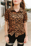 Leopard Burnout Collared Button Down Puff Sleeve Shirt