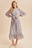 Dusty Blue Floral Tie Waist Maxi Dress with Ruffle Hem