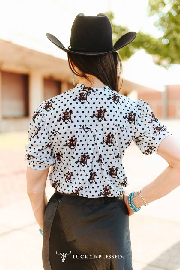 Polka Dot Printed Pleated V Neck Blouse Secondary image